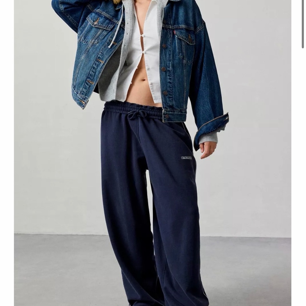 Navy Wide-Leg Drawstring Sweatpants